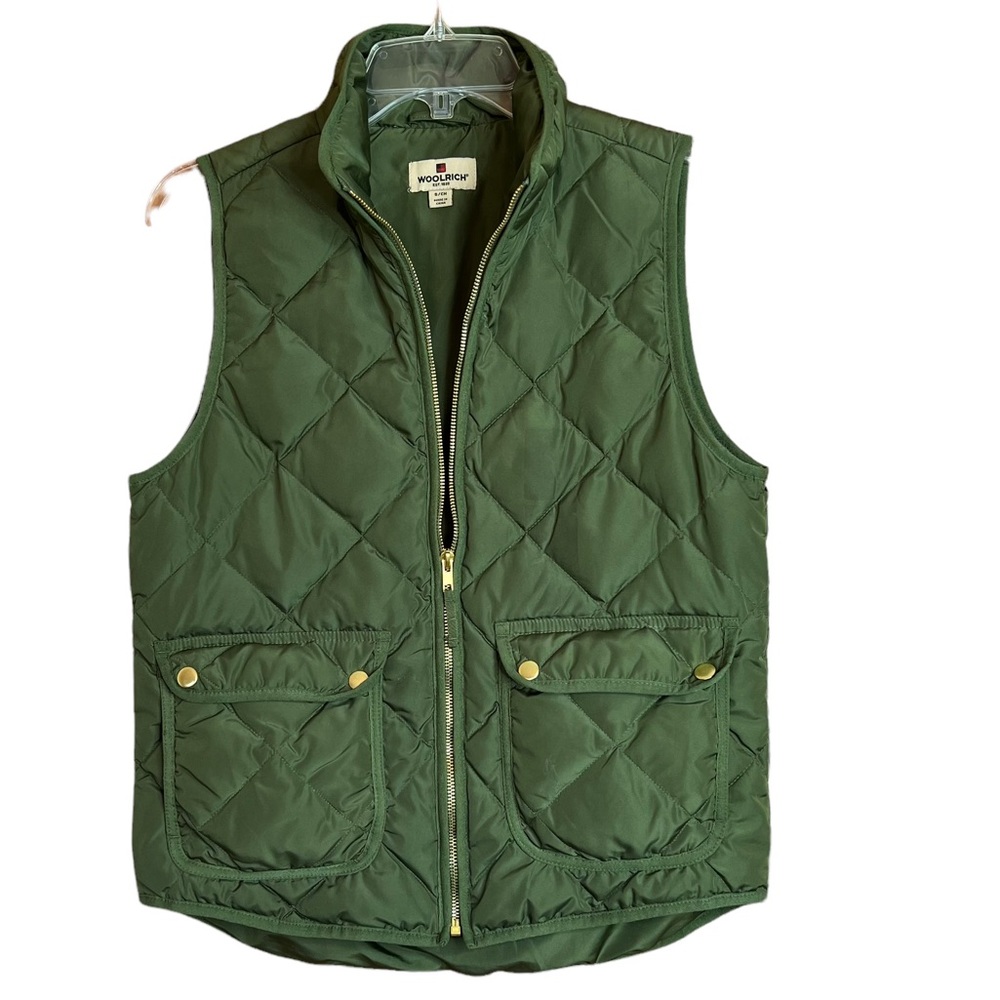 Woolrich Green Quilted Puffer Two Pocket Full Zip Duck Down Vest Women's Small